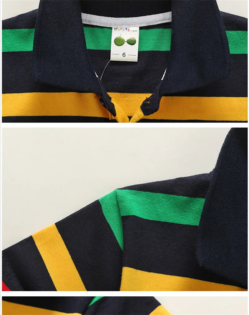 Boys T-shirt Summer Children Short Sleeve Stripe ClothingTees Cartoon Bear Embroidery Tops Kids Breathable Polo Shirt