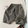 Children's Retro Striped Cotton And Linen Pant Spring Autumn New Japanese Boys And Girls Casual Loose Wide-Leg Pants WTP122