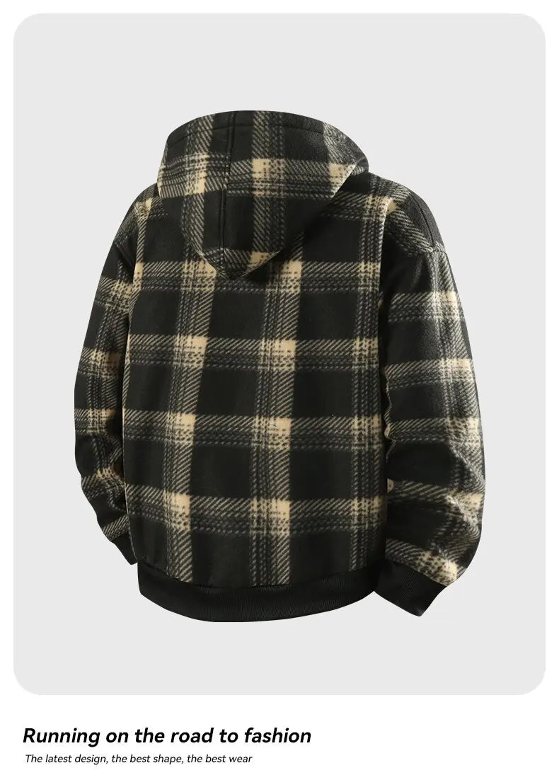Winter Fashionable Trendy Grid Thickened Warm Lamb Fleece Jacket for Men's Casual Loose Sports Large Size High Quality Jacket
