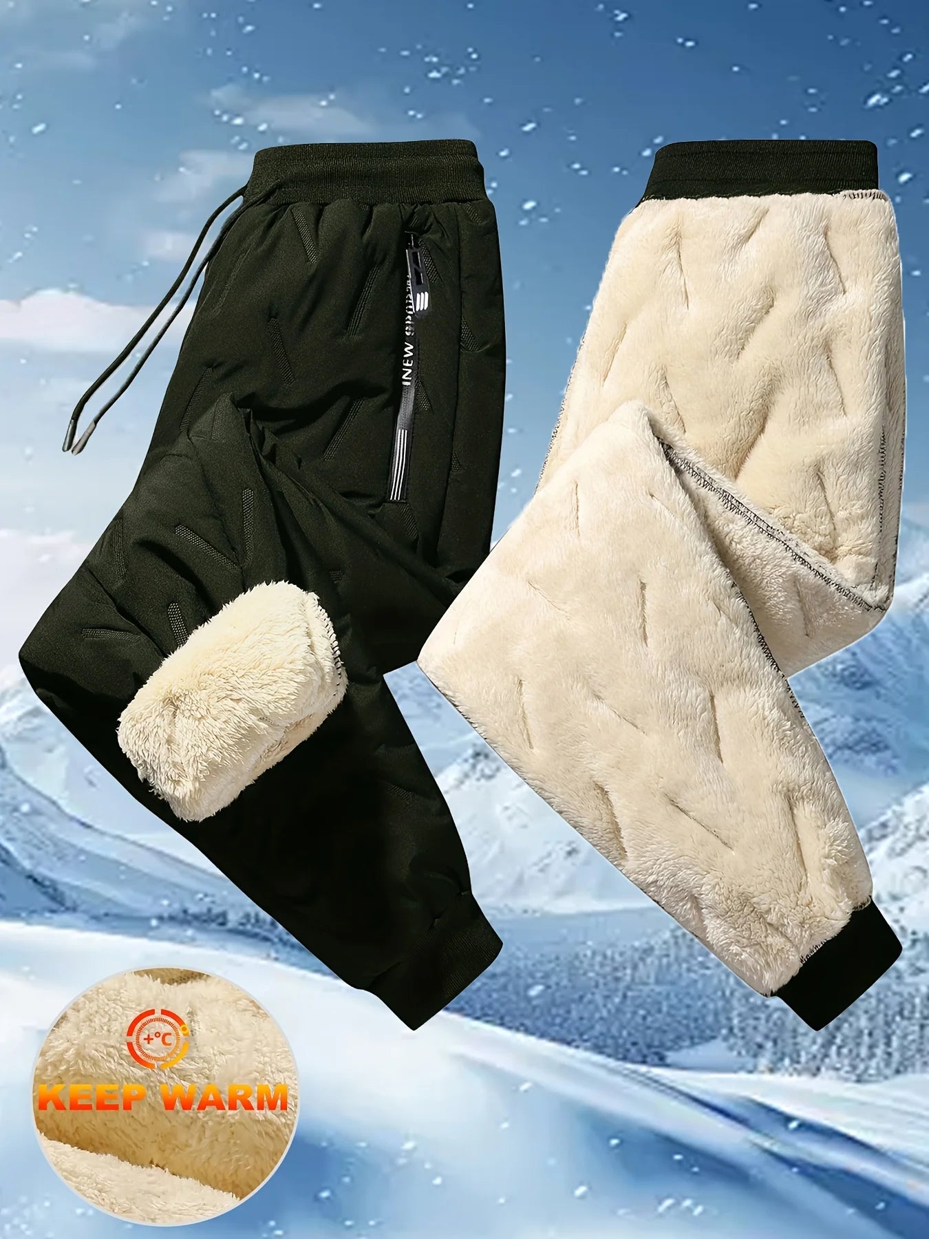 Winter Plush Pants for Men's Thickened Windproof Pants for Lamb Velvet Cold-proof and Warm Men's Casual Pants Baggy Gift