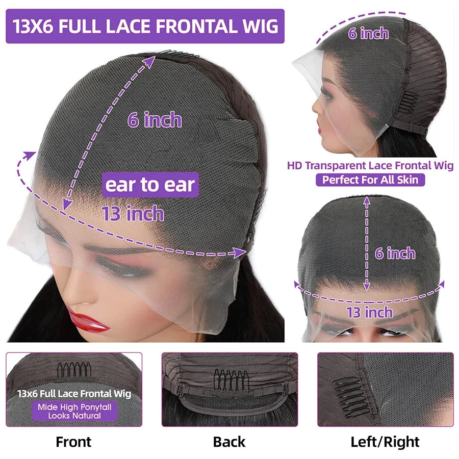 Lemoda 13x6 HD Lace Frontal Wigs Human Hair Body Wave 250% Density Brazilian Virgin Hair Full Frontal Lace Wig Pre plucked 12A