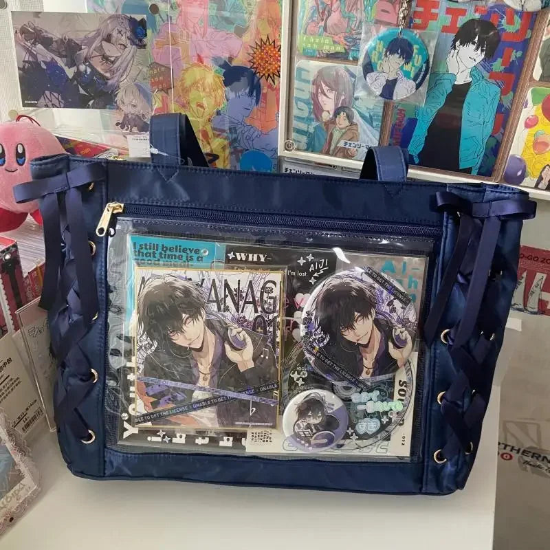 New Y2K Sweet Lolita Pink Ita Bag Women Japanese Transparent Large Capacity Tote Bag Ladies Harajuku Kawaii Handbag Aesthetic