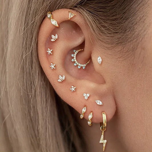 1PC Septum Conch Tragus Piercing Earrings for Women Crown Star Zircon Gold Color Helix Daith Lobe Cartilage Piercing Ear Jewelry