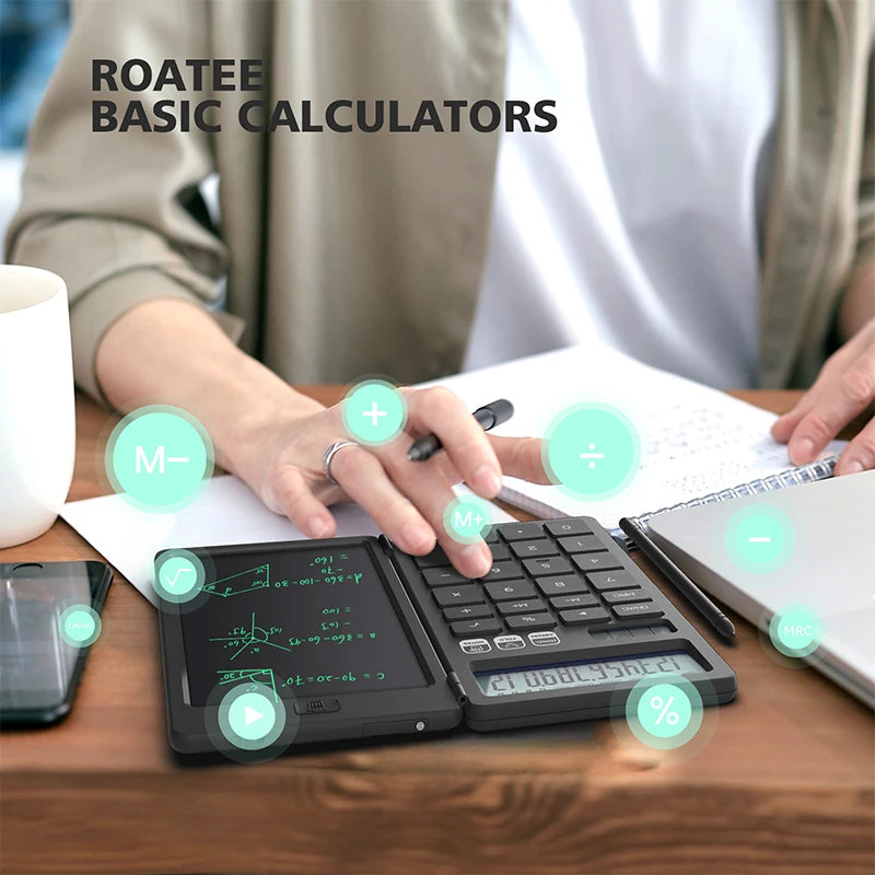 Upgraded Basic Calculator with 6.5 Inch Notepad Standard Calculator Pocket 12 Digits Function 2 in 1 Portable for School Office