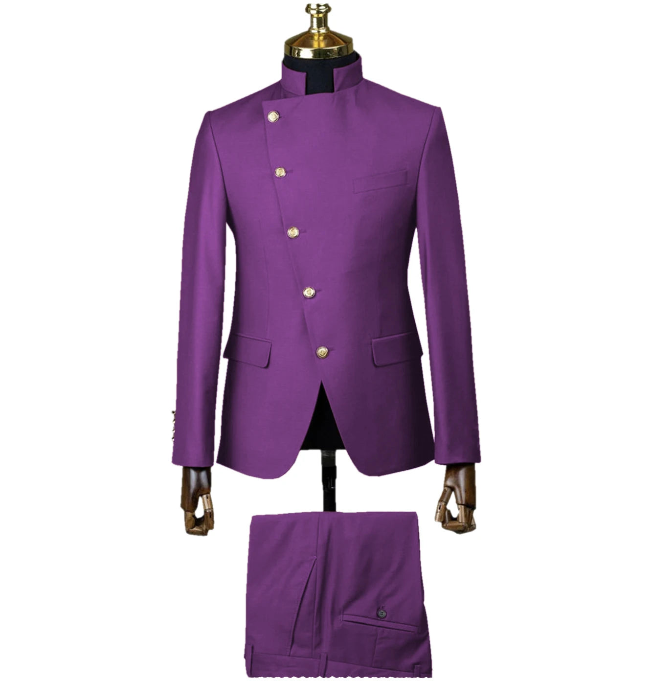Men's Suit Blazer Sets 2 Pieces East Style Slim Fit Formal Indian Middle Stand-Up Collar Suit for Men Slant-Breasted Wedding