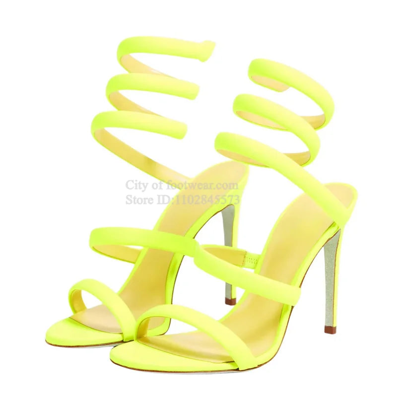 Metallic Leather Ankle Snake Warp Sandals Women's Summer Colorful Sexy Open Toe Sexy High Heels Luxury Designer Party Shoes