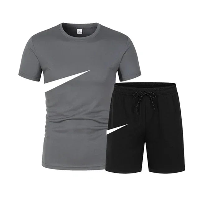 2025 Summer Sports Men's Suit Running 3d Printed Top Casual T-shirt + Shorts 2-piece Jogging Breathable Quick-drying Clothing