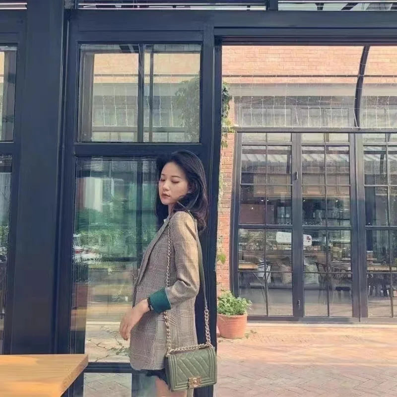 New Fashion Business Interview Plaid Suits Women Work Office Ladies Long Sleeve Spring Casual Blazer