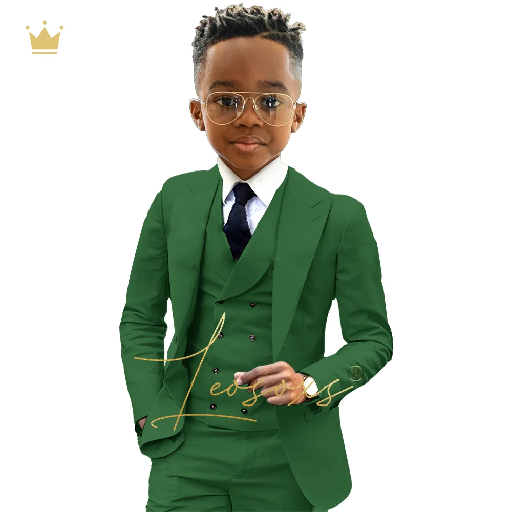 Boys formal suit 3 piece suit (jacket, green collar vest + trousers) custom wedding birthday queue celebration suit