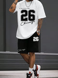Men's Letter Print Two-Piece Set – Slim Fit T-Shirt & Matching Shorts