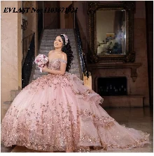 EVLAST Customized Pink Quinceanera Dress Ball Gown 3D Floral Applique Beading Tiered Corset Sweet 16 Vestidos De XV 15 Anos SQ88