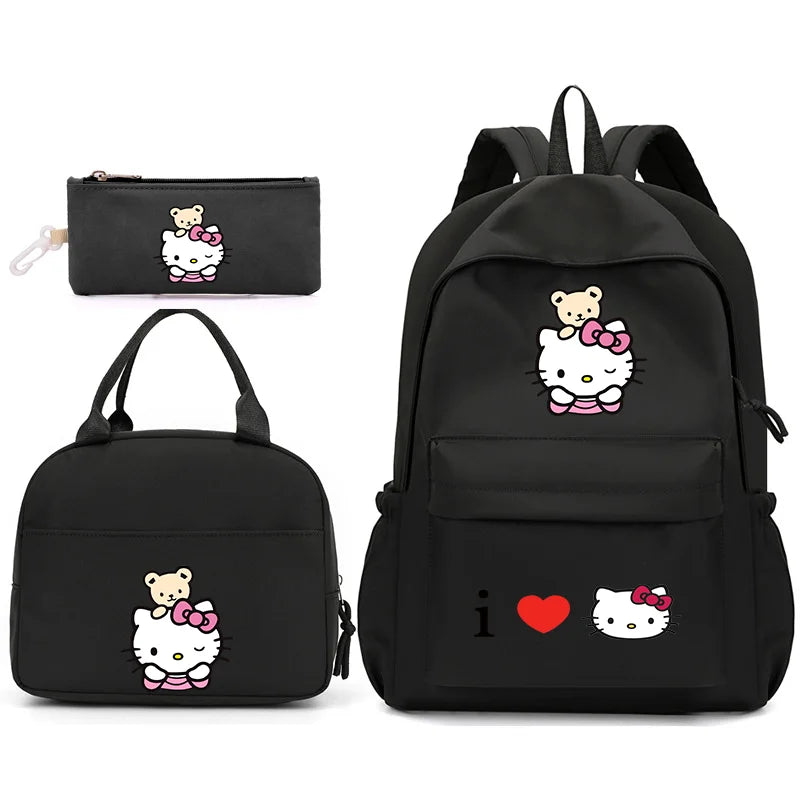 3pcs/Set Hello Kitty Backpack with Lunch Bag for Teenagers Student School Bags Casual Comfortable Travel Set