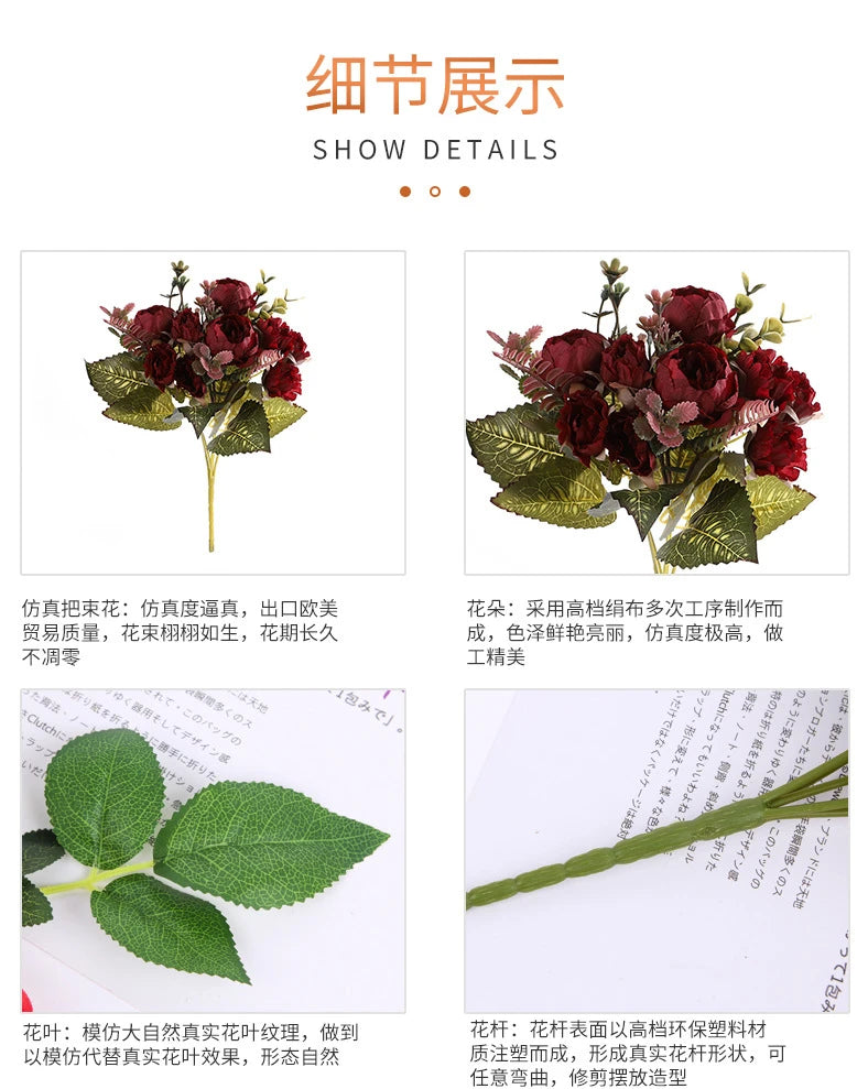 1pcs/30cm Rose Pink Silk Bouquet Peony Artificial Flower  Bride Wedding Home Decoration Artificial Flower Wedding Home Decor