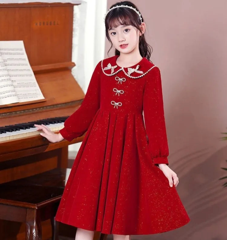 Girls' 2025 Spring New Arrival Long Sleeve Sweet Princess Gown - Trending Chic Dress for Big Kids 4-12 Years Old