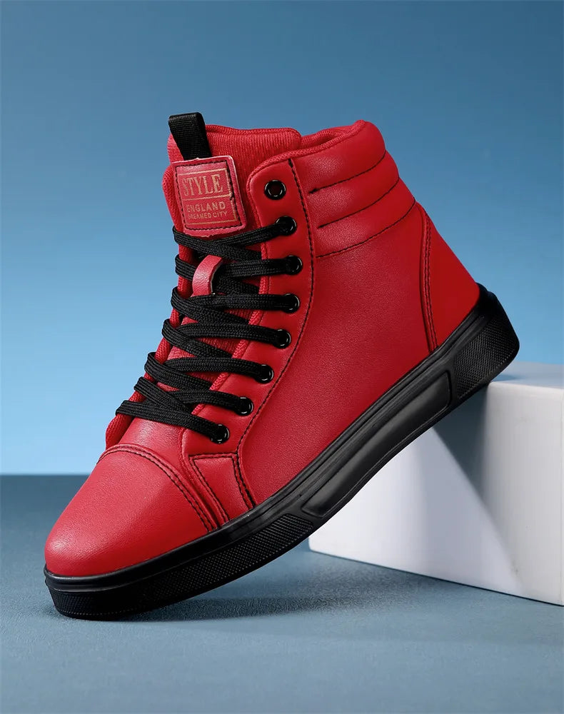 2025 Spring Fashion Red Men's Sneakers High Top Skateboarding Shoes for Men Women Comfortable Unisex Leather Sneakers Size 35-46