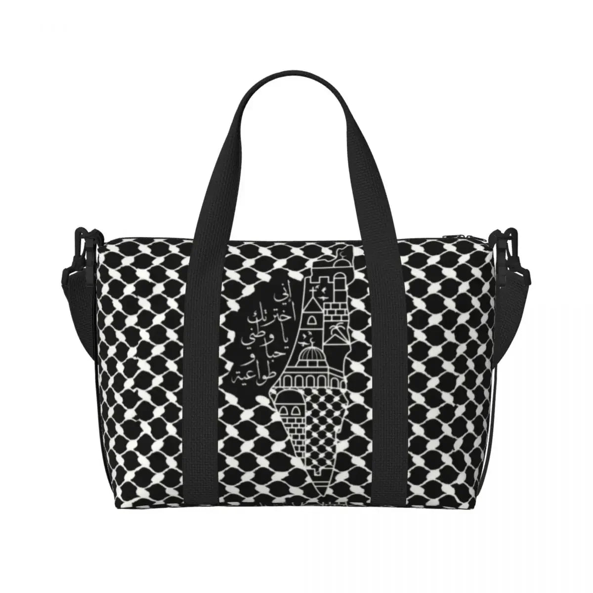 Custom Arabic Calligraphy Name With Palestinians Flag Hand Grocery Tote Shopping Bag Women Large Capacity Beach Gym Travel Bags