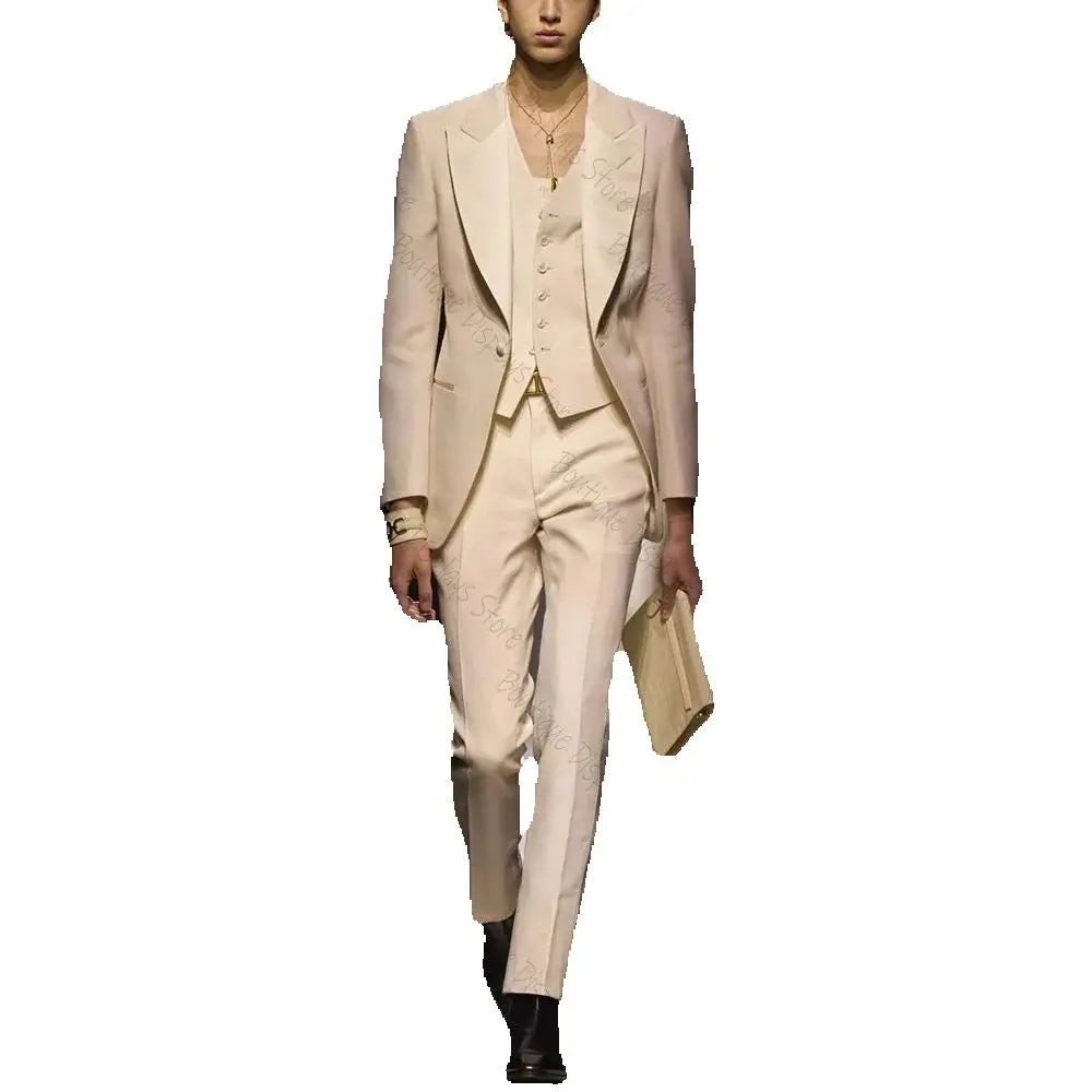 Elegant Men Suit Single-breasted Peak Lapel 3 Pieces(Jacket+Pants+Vest) Male Formal Wedding Party Set