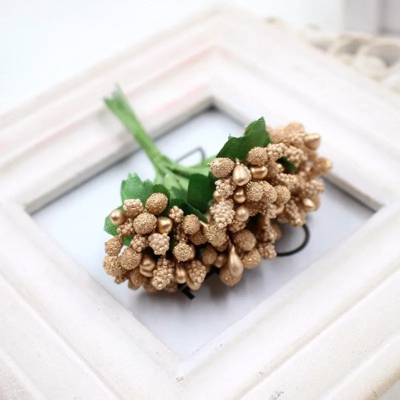12pcs pearl Berry Artificial Stamen Flower For Wedding Home Decoration Pistil DIY wreath Scrapbooking Craft Fake Flowers