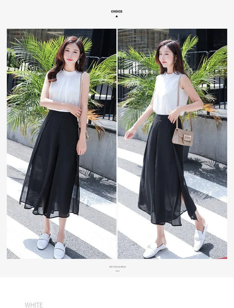 2024 Side Split Shorts Skirt Women's Summer Sweet Slim Chiffon Capris Skirts Female Korean Style Split Tulle Skirt Pants
