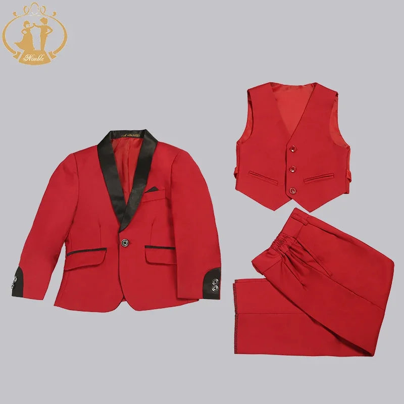 Boys 3-Piece Formal Suit Set – Blazer, Vest & Pants | Red, Black & Blue