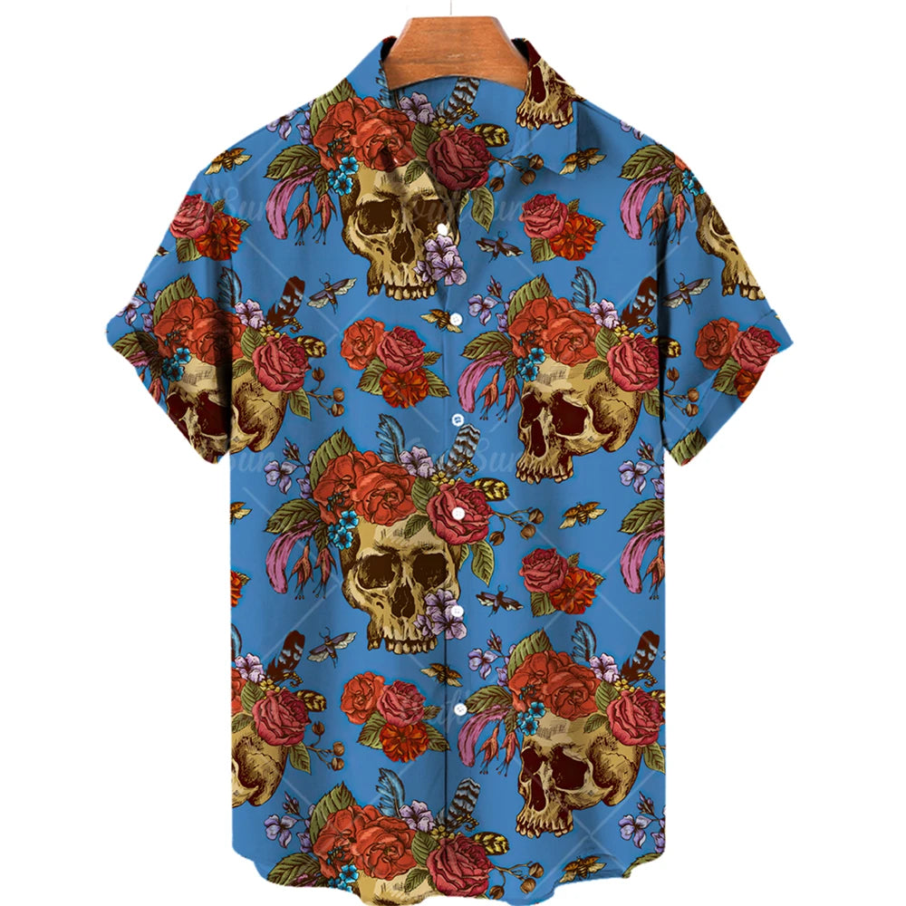 Hawaiian Beach Shirt Fashion Design Men's 3D Skull Print Shirt Retro Casual Street Clothing Men's Summer Unisex Short Sleeve Top