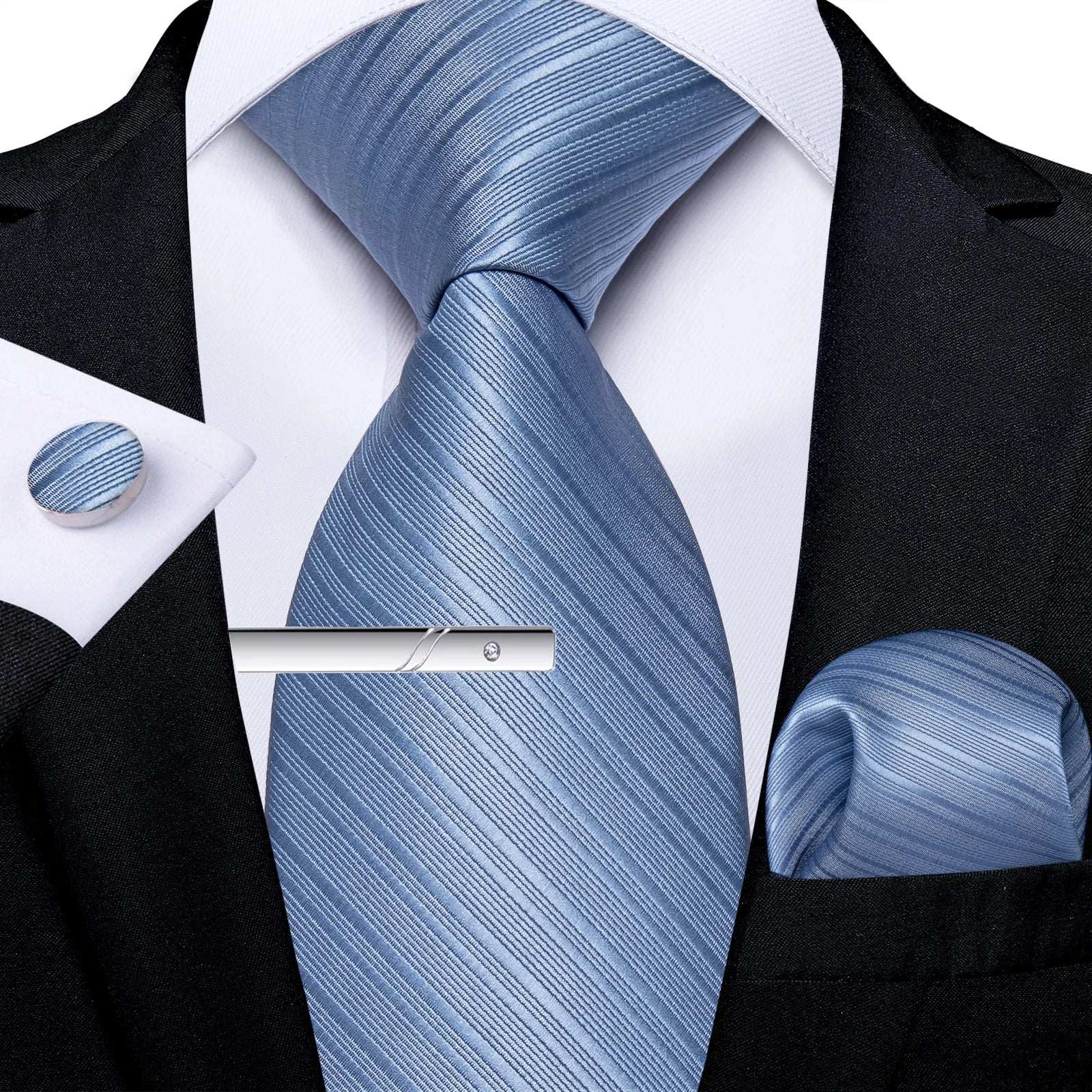 Men's Tie Set with Clip Luxury Retro Red Blue Floral 8cm Necktie Handkerchief Cufflinks Wedding Party Business Accessories Gift