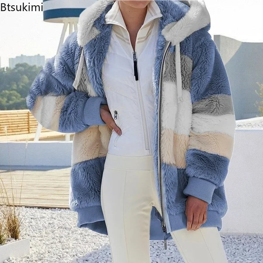 2025 Women's Warm Coats Jackets for Autumn Winter Long Jacket Warm Thick Fleece Faux Fur Coat Plush Teddy Woman Fur Coat Female