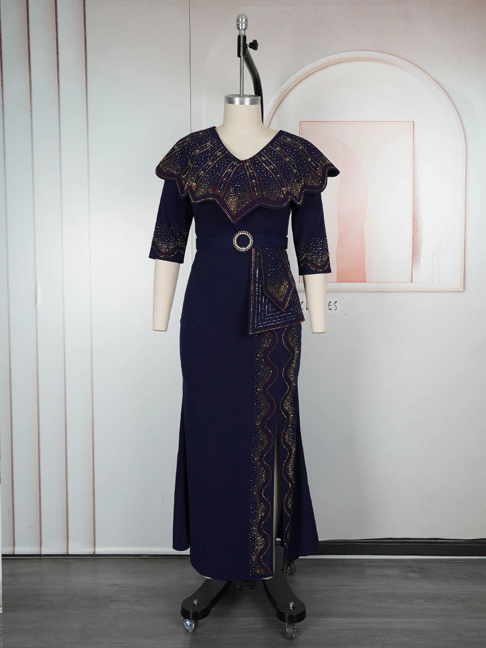 Plus Size African Party Dresses for Women Dashiki Diamond Bodycon Slit Long Dress Elegant Turkey Muslim Wedding Evening Gown