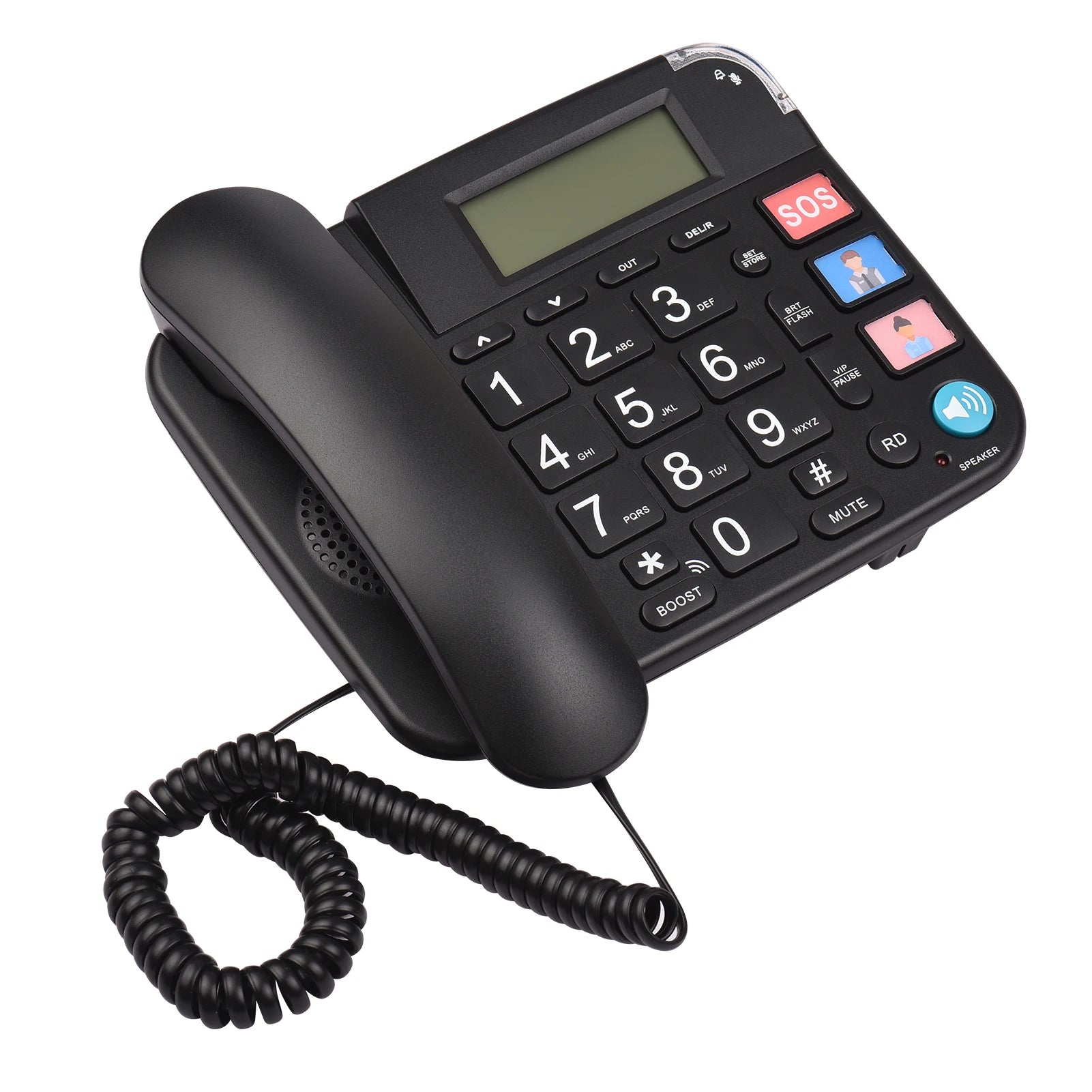 Black Corded Phone with Big Button Desk Landline Phone Telephone Support Hands-Free/Redial/Flash/Speed Dial/Ring Volume Control