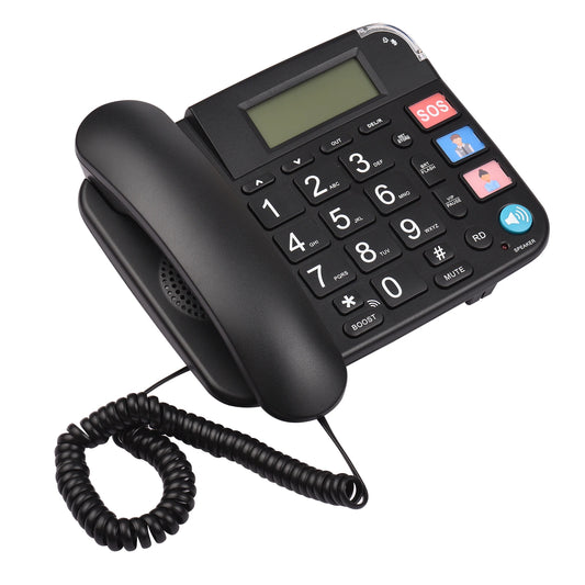 Black Corded Phone with Big Button Desk Landline Phone Telephone Support Hands-Free/Redial/Flash/Speed Dial/Ring Volume Control