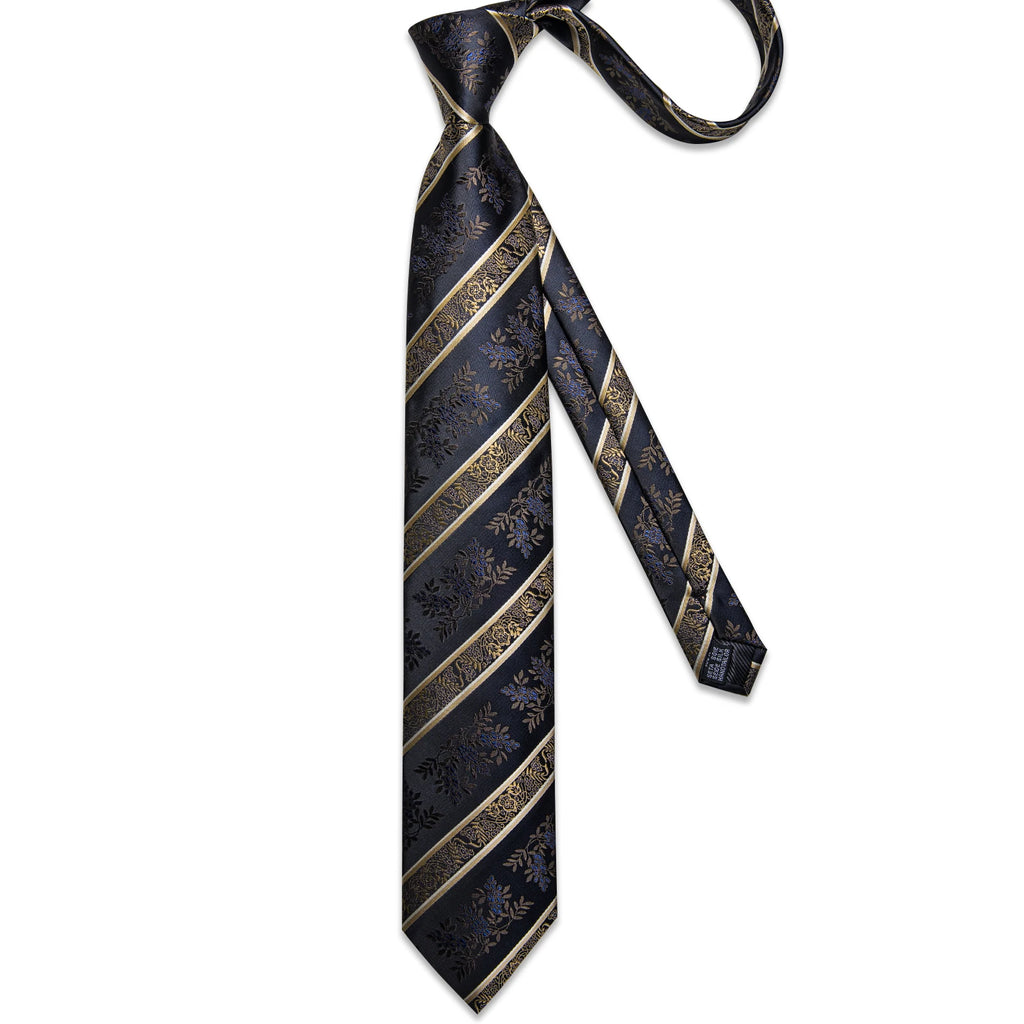 Men's Tie Set with Clip Luxury Retro Striped Floral 8cm Necktie Handkerchief Cufflinks Wedding Party Business Accessories Gift