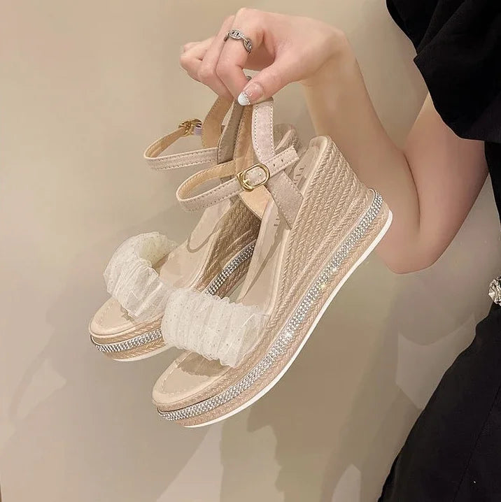 Sandals for Women Wedges Heel Rhinestones Woman Shoes Anti Slip Hot 2025 Luxury Vip Comfort Sandal Comfortable and Elegant Shoe