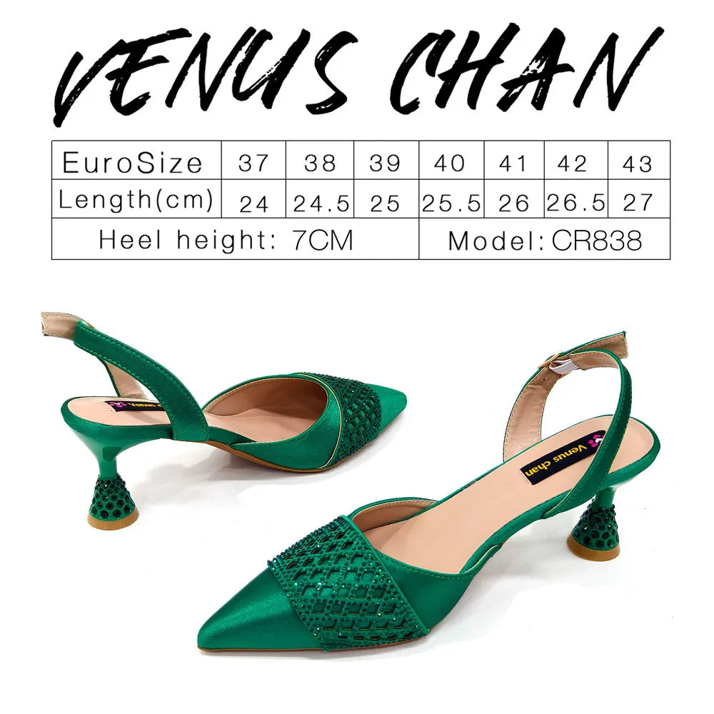 Latest Women Italian Shoes and Matching Bags Decorated with Rhinestone Elegant Pointed Toe Wedding Shoes Bride