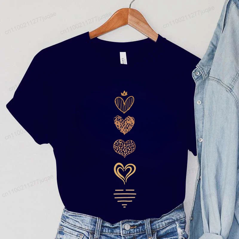 Leopard Heart Print Tshirt Women Fashion T Shirt Casual Summer Tee Leopard Heart Shirts Hip Hop Streetwear Short Sleeve Shirt