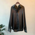 Women's Satin Solid Color Button-Up Blouse – Turn-Down Collar Long Sleeve Casual Shirt, 13 Colors S–4XL