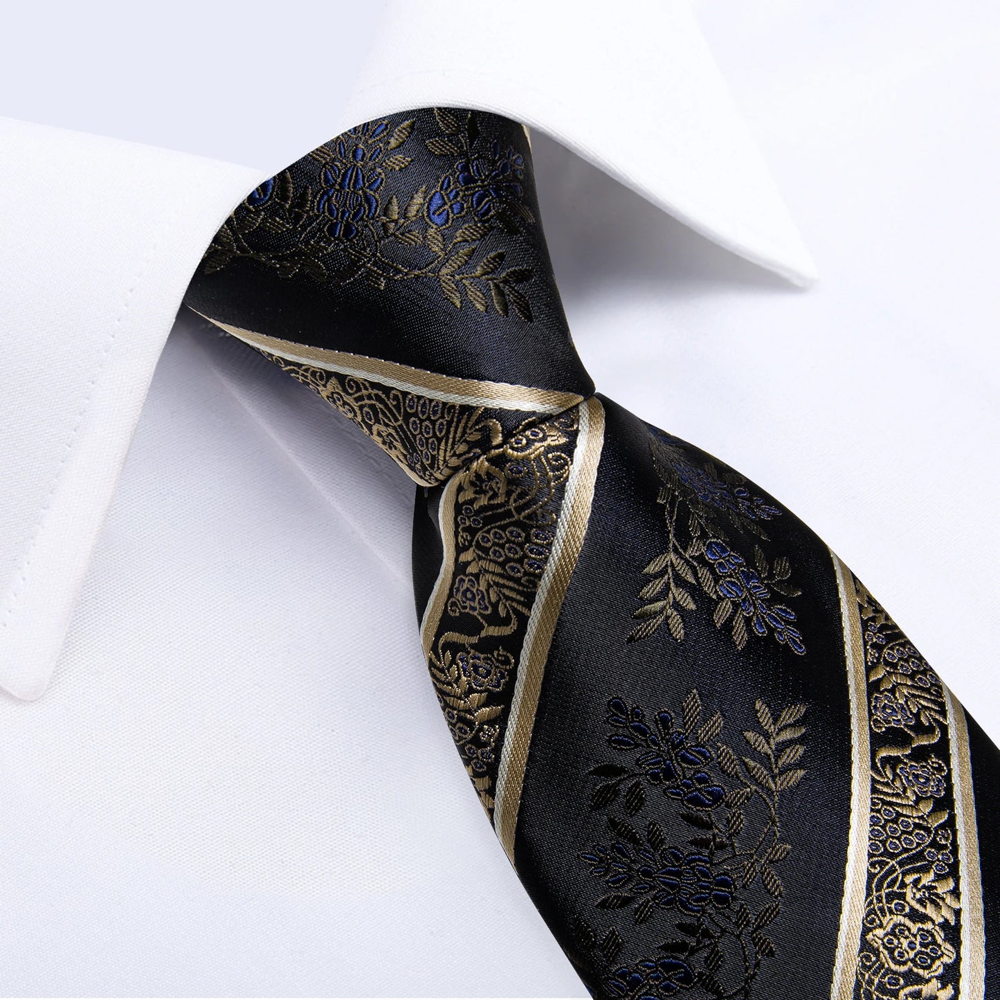 Men's Tie Set with Clip Luxury Retro Striped Floral 8cm Necktie Handkerchief Cufflinks Wedding Party Business Accessories Gift