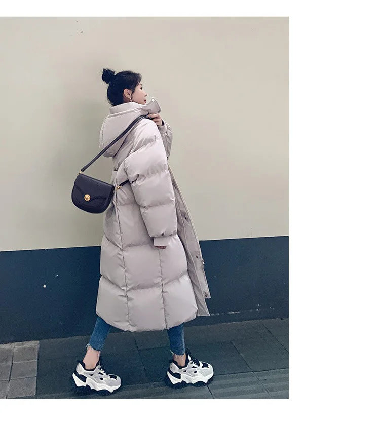 ITOOLIN Women Casual Down Coat Thicken Cotton Warm Hooded Long Coat Long Sleeve Parkas Button Pocket Autumn Winter Office Coat