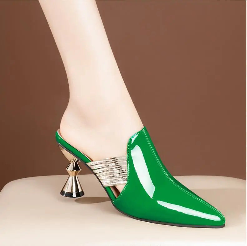 Women Sandals Wedding Party Strange Heels Mules Fashion Rhinestone Slippers Quality PU Pumps Shoes Woman