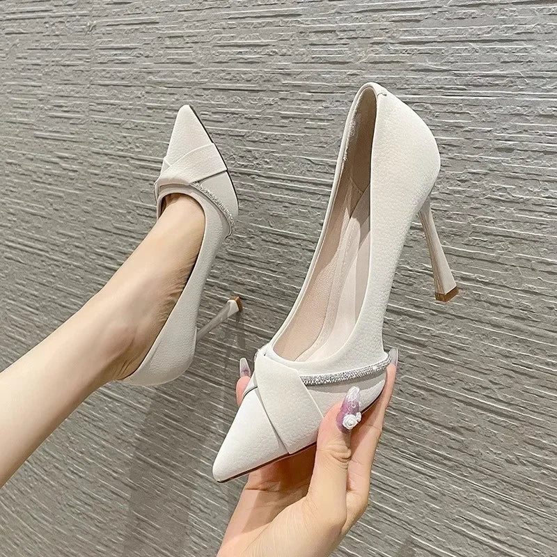 New High Heels Women Shoes Wedding Stilettos Luxury Sandals Spring Autumn New Crystal Pointed Toe Dress Party Pumps Women Shoes