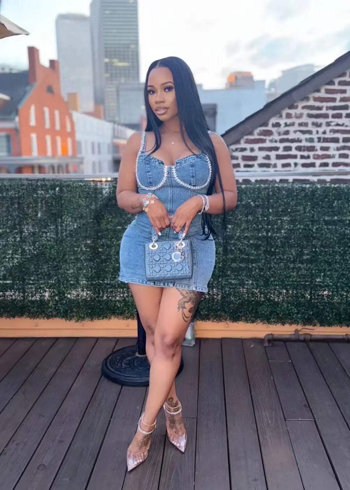 Camisole Dress Sexy Sleeveless Women Denim Dresses Solid Spliced Sheath Slim Washed Distressed 2025 Summer Wrap Buttocks