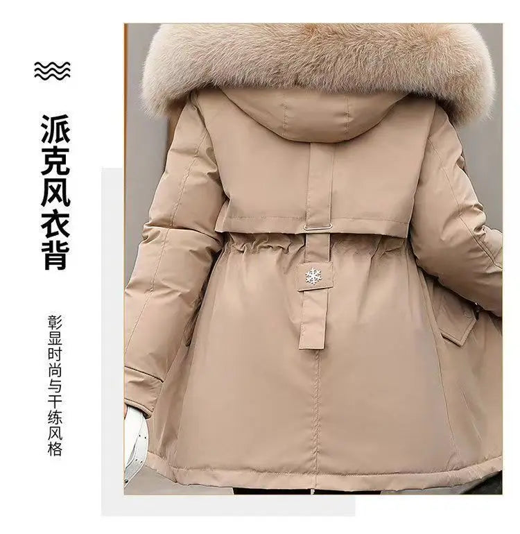 2025 Winter New Korean Edition Loose Thicken Cotton Jacket Women's Big Fur collar Hooded Coat Female Casual Warm Parker Overcoat