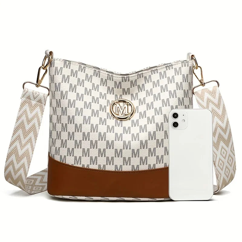 Stylish Letter Printed Crossbody Bag, Perfect Women's Synthetic Leather Shoulder Bag with Zipper Closure for Casual & Outings