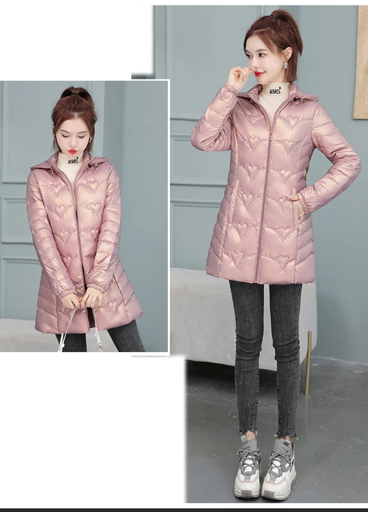 2023 New Winter Jacket Long Coats Women  Hooded Glossy DownCotton Jacket Warm Casual Parka Padded Cotton Coat Female