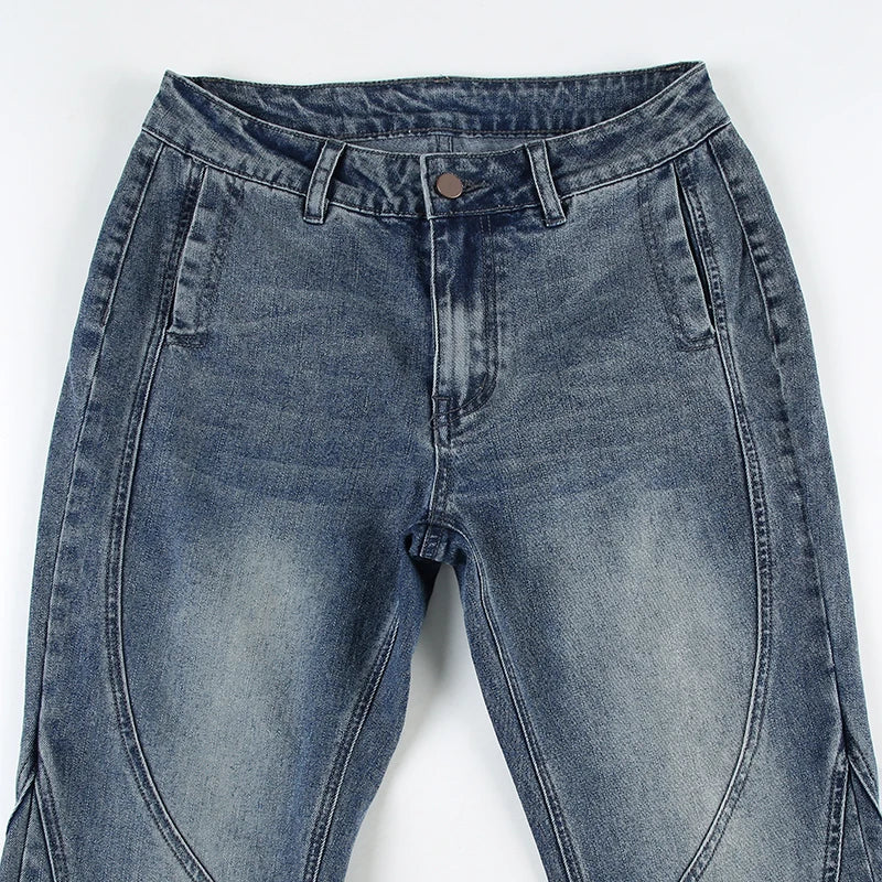 IAMSURE Y2K Casual Slim Pockets Jeans Flare Pants Basic Low Waisted Boot Cut Pants Women 2025 Spring Autumn Streetwear Ladies