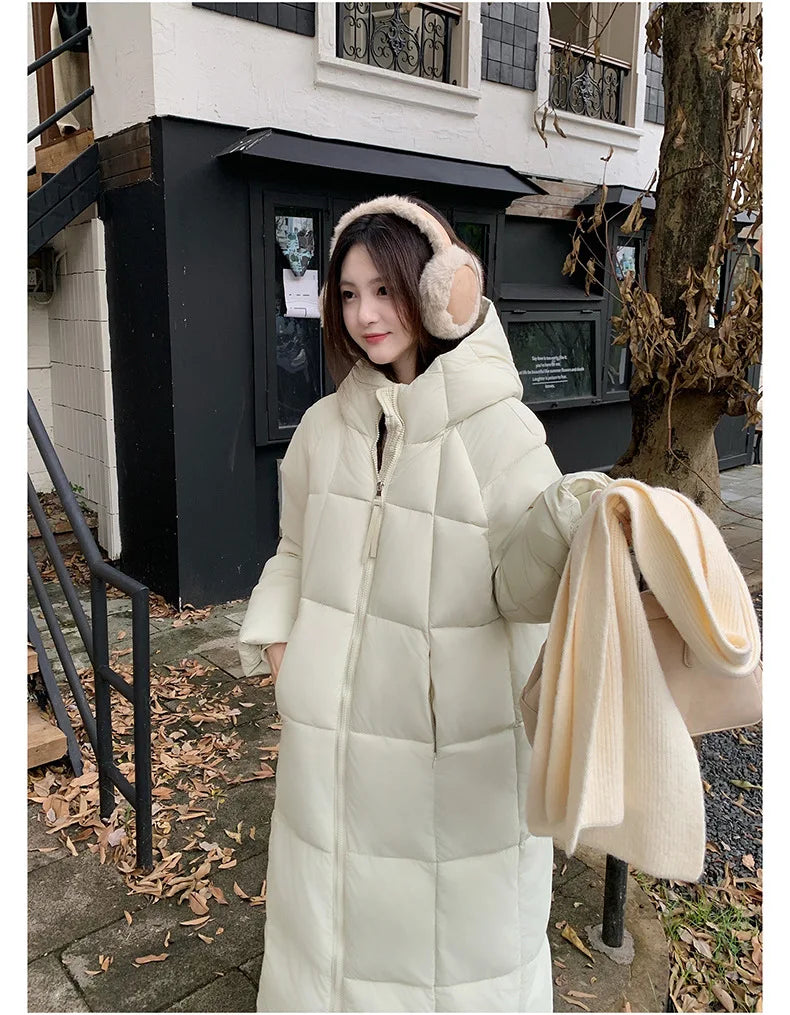 Long Coats Parkas Women Loose Zipper Hooded Jacket Thick Warm Casual Full Sleeve Elegant Spliced Jackets Autumn Winter