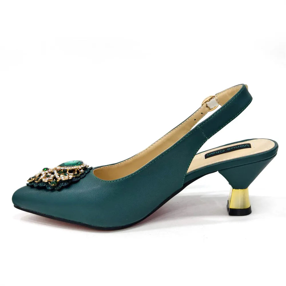 Italian 2024 Fashion Design Diamond Chain Full Diamond Bag And Pointed High Heels Noble And Generous Decoration Full Diamond