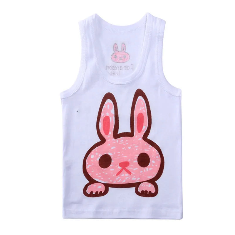 Summer Kids 100%Cotton T Shirts Boys Girls Baby Cartoon Printed Sleeveless Vests Clothes For 2-7 Years Children Clothing Gift