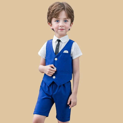 Boys Summer Vest Dress 3Pieces/Set Vest Shorts Bowtie Photograph Suit School  Performance Clothing Set Children Wedding Custome