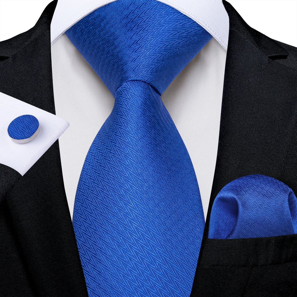 Royal Blue Paisley Plaid Striped Men tie Set with Handkerchief Cufflinks Wedding Prom Groom Accessories Perfect Gift for Men