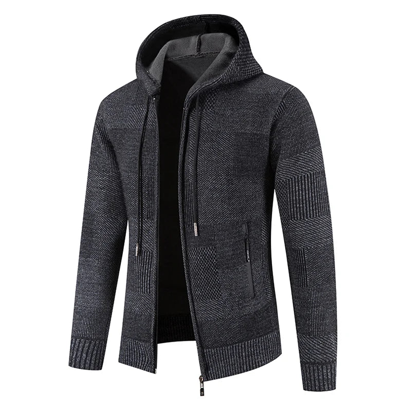 Men's Winter Sweater Jacket New Hooded Cardigan Knit Fashion Slim Fit Thick Warm Jumper Casual Zipper Hoodie Fleece Coat